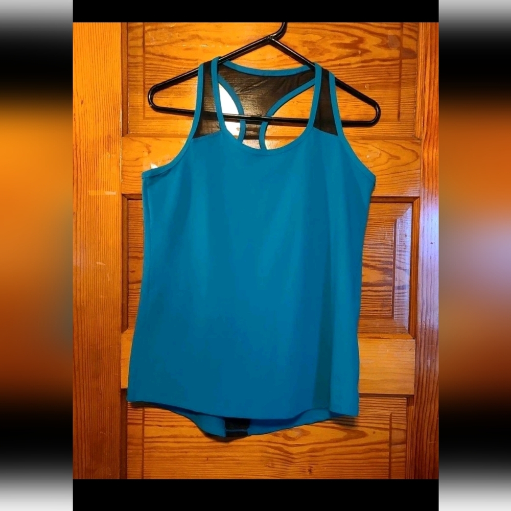 Fabletics Amna Activewear Racerback Tunic Tank Top Teal & Black Size Small